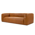 Mid-Century Modern Cigar Rawhide Tan Leather Sofa